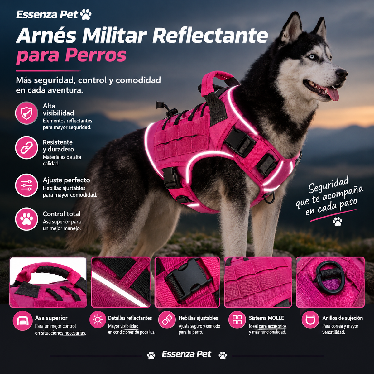 Essenza ActiveFit — Arnés Ajustable para Perros | Control, Seguridad y Confort
