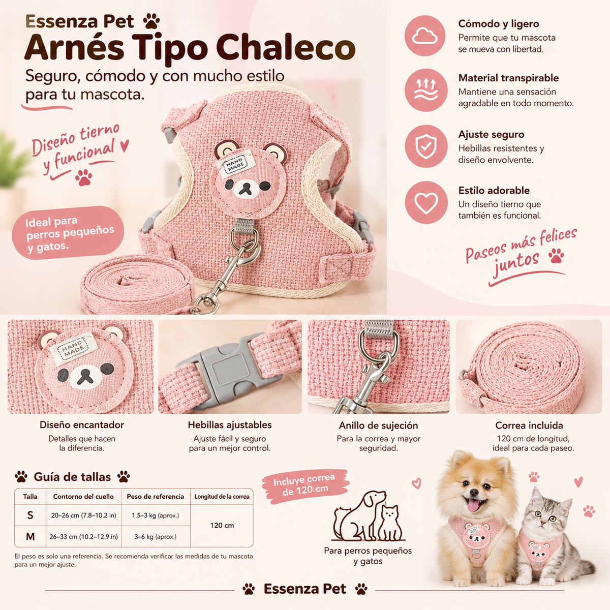 Essenza AirFit — Arnés Transpirable para Perros y Gatos | Ligero, Ajustable y Cómodo