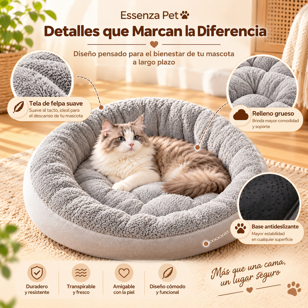 Essenza CozyNest — Cama Suave y Acolchada para Perros y Gatos | Confort y Descanso