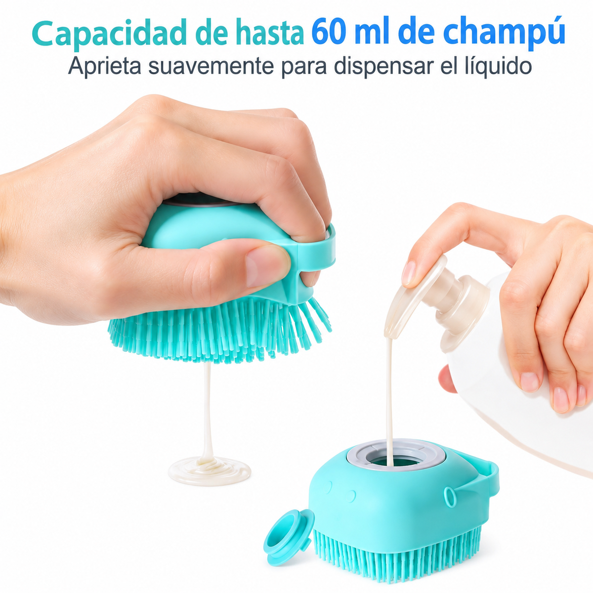 Essenza Pet — Cepillo de Silicona para Baño de Mascotas con Dispensador de Champú | 80 ml