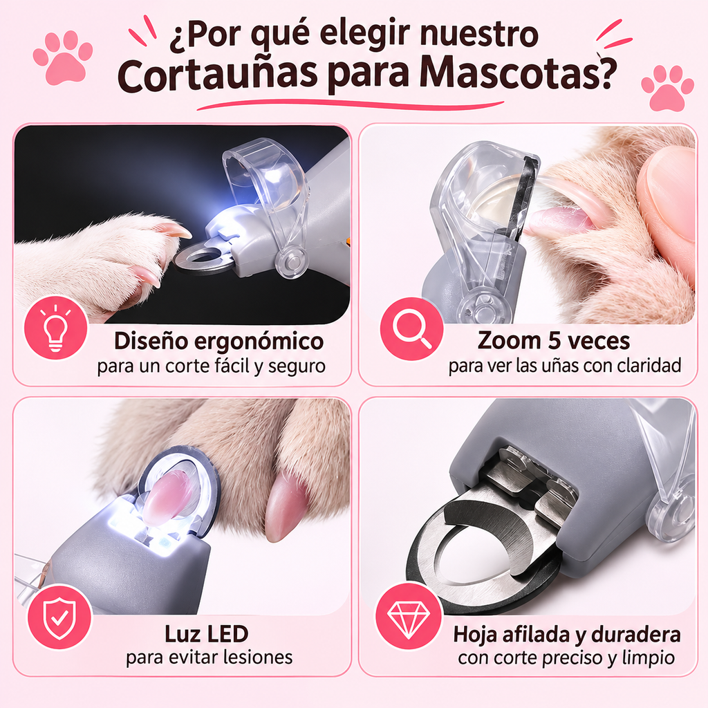 Essenza NailCare LED — Cortauñas para Mascotas con Luz LED | Corte Preciso y Seguro