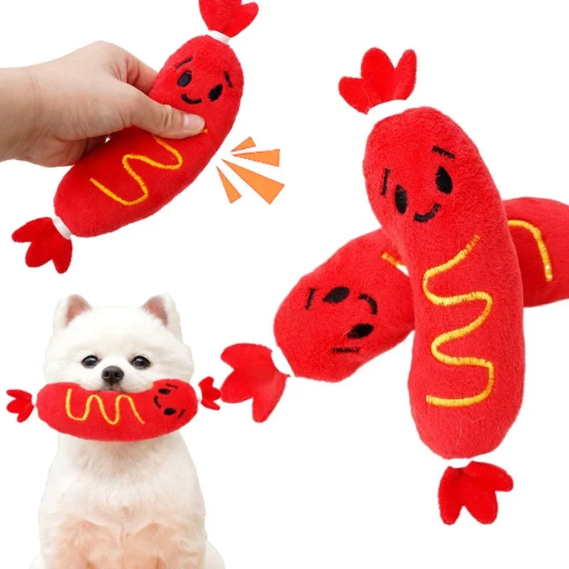 Essenza Pet SnackBite — Juguete Mordedor para Perros | Peluche con Sonido, Textura Divertida y Diseño de Perrito Caliente