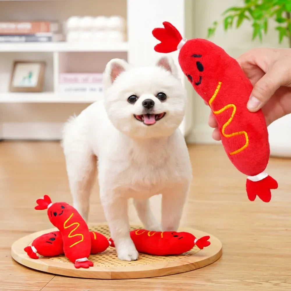 Essenza Pet SnackBite — Juguete Mordedor para Perros | Peluche con Sonido, Textura Divertida y Diseño de Perrito Caliente