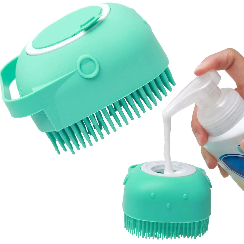Essenza Pet — Cepillo de Silicona para Baño de Mascotas con Dispensador de Champú | 80 ml